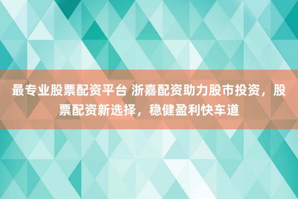 最专业股票配资平台 浙嘉配资助力股市投资，股票配资新选择，稳健盈利快车道