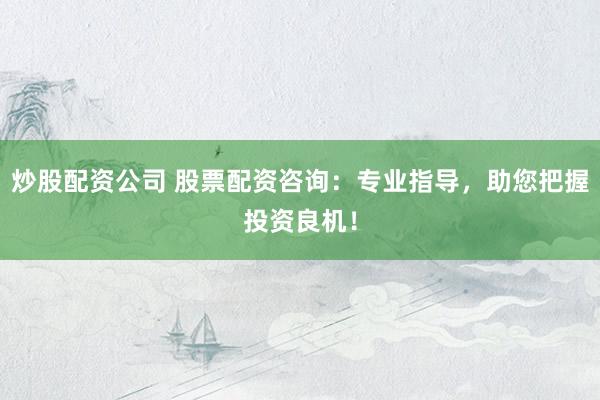 炒股配资公司 股票配资咨询:专业指导,助您把握投资良机!