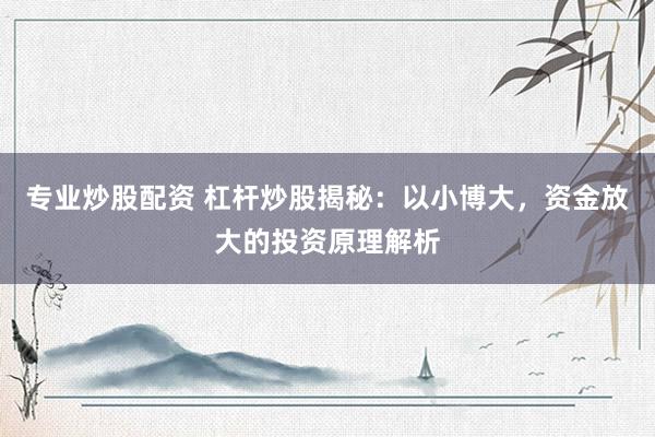 专业炒股配资 杠杆炒股揭秘：以小博大，资金放大的投资原理解析