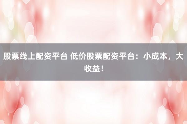 股票线上配资平台 低价股票配资平台:小成本,大收益!