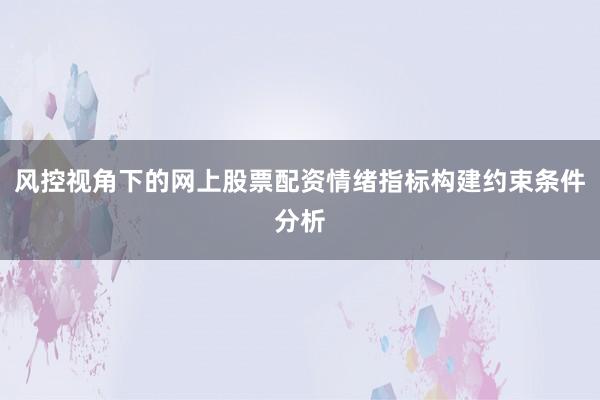 风控视角下的网上股票配资情绪指标构建约束条件分析